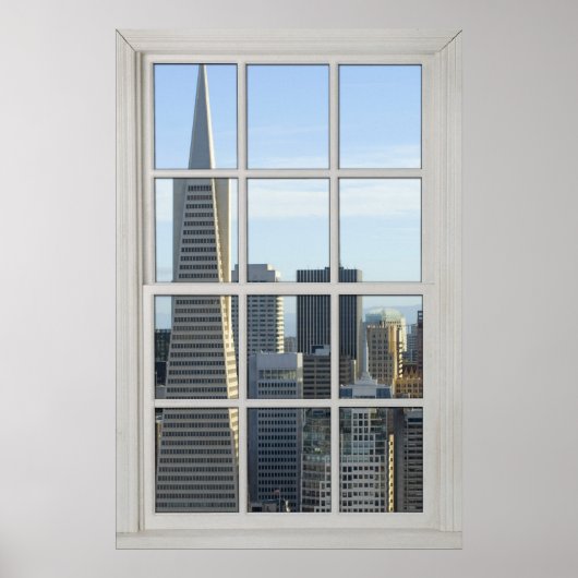 San Francisco Skyline Faux - Fake White Window Poster (Voorkant)