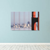 San Francisco Skyline from Golden Gate Bridge. Canvas Afdruk (Insitu (Houten vloer))