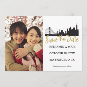 San Francisco Skyline Gold Script Bewaar de datum Save The Date