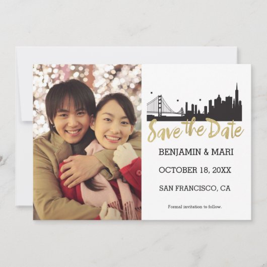 San Francisco Skyline Gold Script Bewaar de datum Save The Date (Voorkant)
