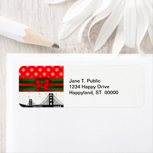 San Francisco Skyline Red Snowflake Kerstmis Etiket (Insitu)