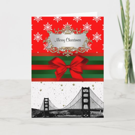 San Francisco Skyline Red Snowflake Kerstmis Feestdagen Kaart (Voorkant)