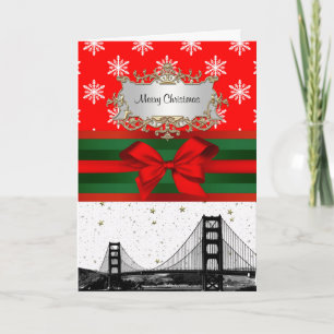 San Francisco Skyline Red Snowflake Kerstmis Feestdagen Kaart