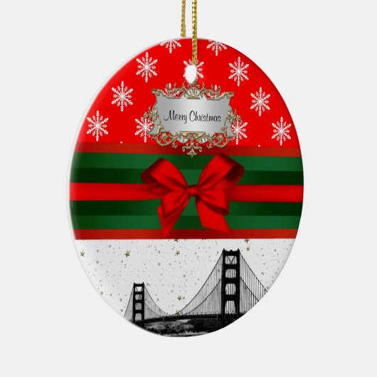San Francisco Skyline Red Snowflake Kerstmis Keramisch Ornament (Rechts)