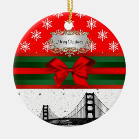 San Francisco Skyline Red Snowflake Kerstmis Keramisch Ornament (Voorkant)