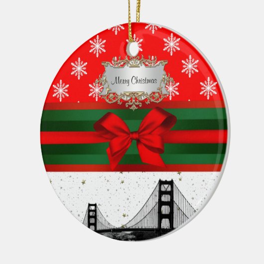 San Francisco Skyline Red Snowflake Kerstmis Keramisch Ornament (Links)