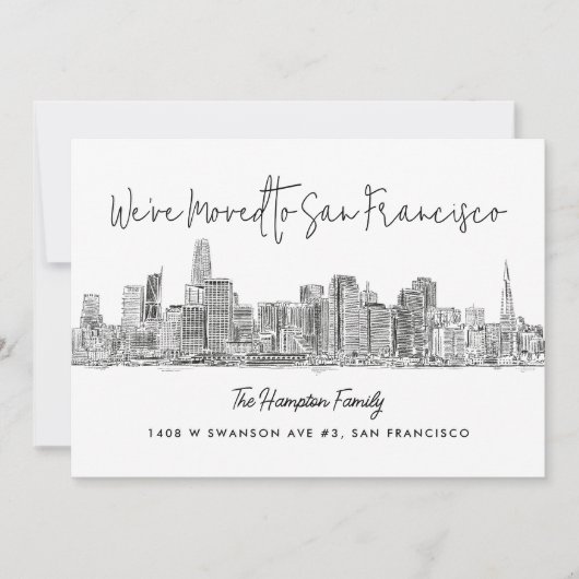 San Francisco Skyline Sketch Drawing Moving Aankondiging (Voorkant)