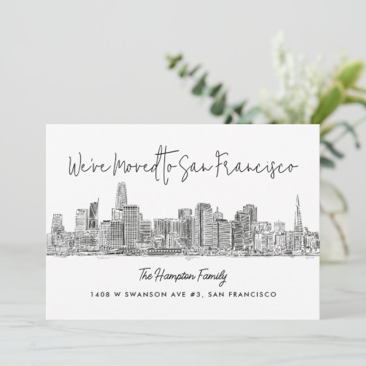 San Francisco Skyline Sketch Drawing Moving Aankondiging (Staand voorkant)