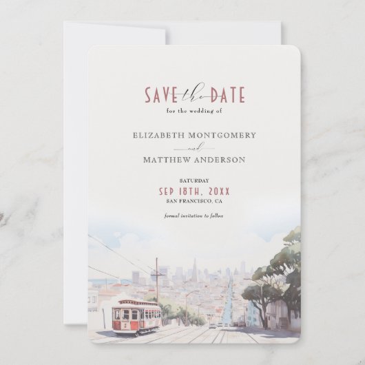 San Francisco Skyline Waterverf De datum opslaan Kaart (Voorkant)