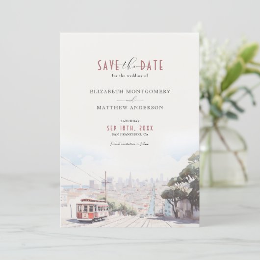 San Francisco Skyline Waterverf De datum opslaan Kaart (Staand voorkant)