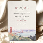 San Francisco Skyline Waterverf De datum opslaan Kaart<br><div class="desc">Vier uw komende huwelijken met de elegantie van de skyline van San Francisco. Deze prachtig vormgegeven Save the Date uitnodiging heeft een delicate waterverf weergave van de iconische Golden Gate Bridge, geplaatst tegen een achtergrond van de bekende heuvels en serene baai van de stad. Het zachte palet van ceruleaans blauw,...</div>