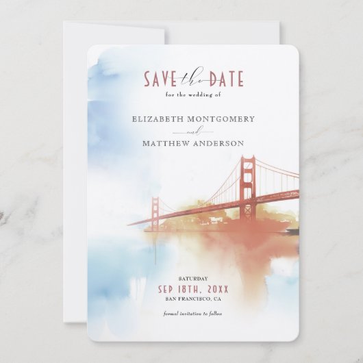 San Francisco Skyline Waterverf De datum opslaan Kaart (Voorkant)