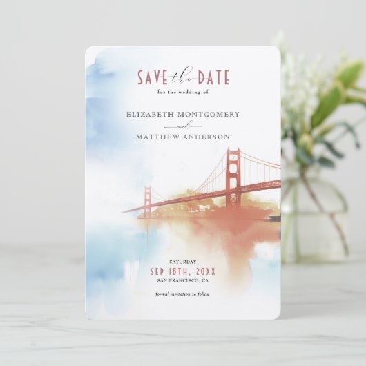 San Francisco Skyline Waterverf De datum opslaan Kaart (Staand voorkant)