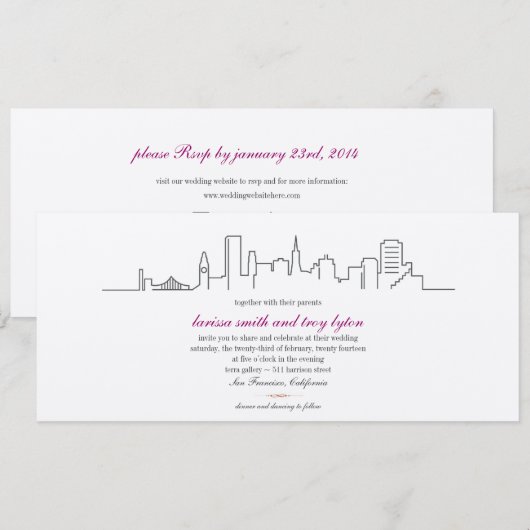 San Francisco Skyline Wedding of Dinner Invitation Kaart (Voorkant / Achterkant)