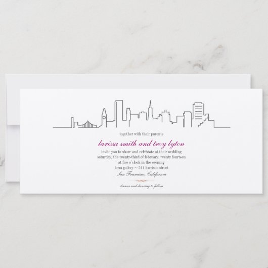 San Francisco Skyline Wedding of Dinner Invitation Kaart (Voorkant)