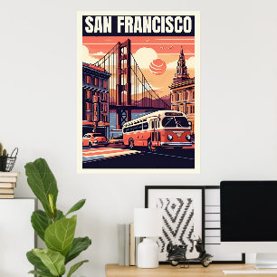 San Francisco stadsbus op weg, Californië Poster