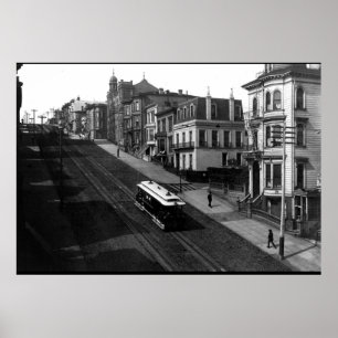 San Francisco-straat met kabeltram 1901 Poster
