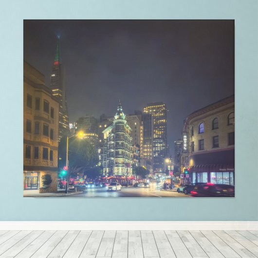San Francisco Street bij Night Scene Canvas Afdruk (Insitu (Houten vloer))