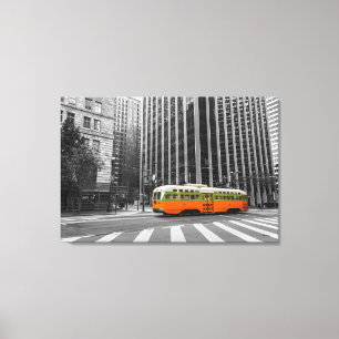 San Francisco Streetcar in kleur Canvas Afdruk