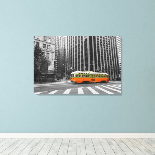 San Francisco Streetcar in kleur Canvas Afdruk (Insitu (Houten vloer))