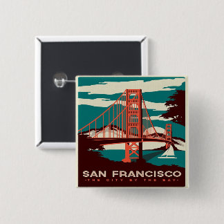 San Francisco Style Golden Gate Bridge Vierkante Button 5,1 Cm