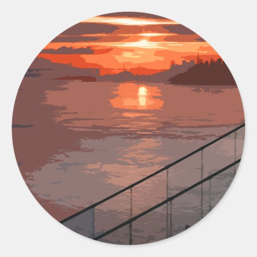 San Francisco Sunrise Retro Ronde Sticker (Voorkant)