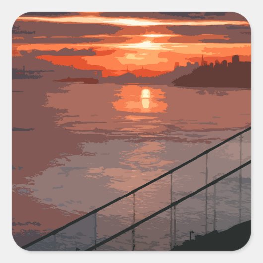 San Francisco Sunrise Retro Vierkante Sticker (Voorkant)
