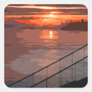 San Francisco Sunrise Retro Vierkante Sticker