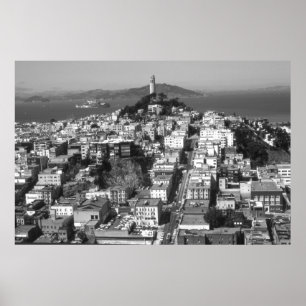 San Francisco Telegraph Hill - Zwart-witte foto Poster