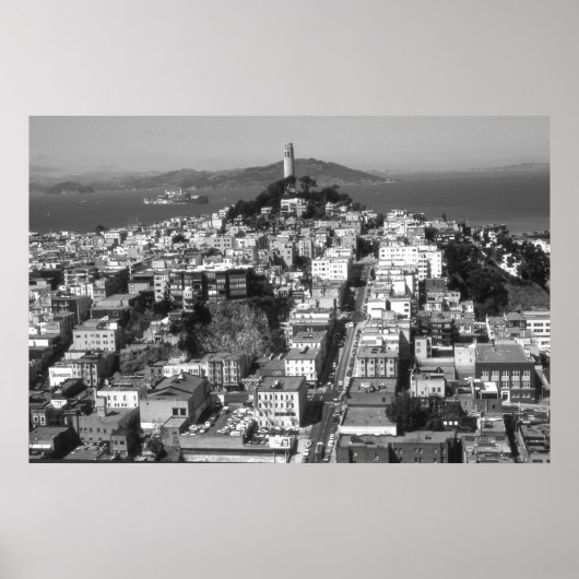 San Francisco Telegraph Hill - Zwart-witte foto Poster (Voorkant)