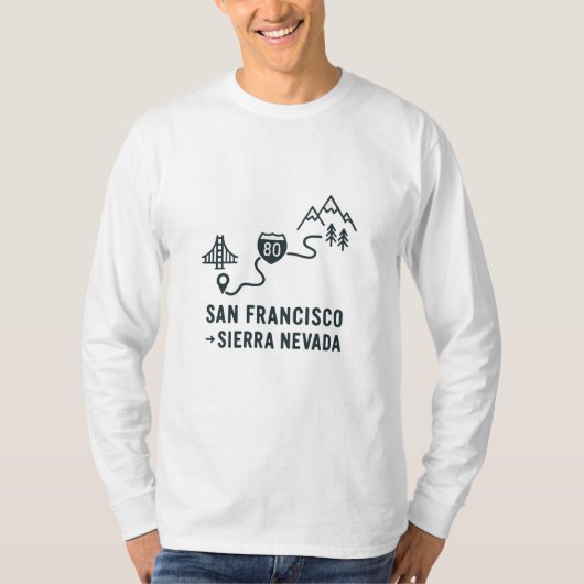 San Francisco to Sierra Nevada Route Design T-shirt (Voorkant)