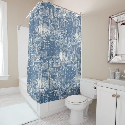 San Francisco toile kobalt denim Douchegordijn (In situ)