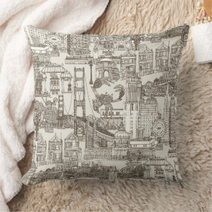 San Francisco toile thee bruin sterke wit Kussen