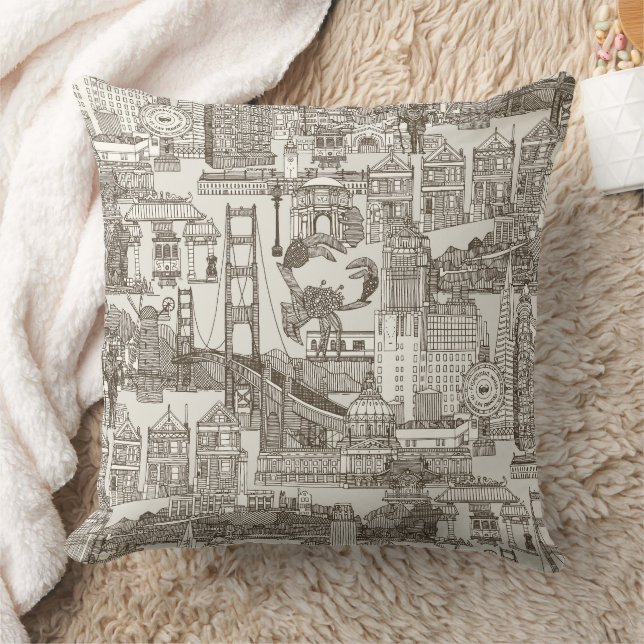 San Francisco toile thee bruin sterke wit Kussen (Deken)