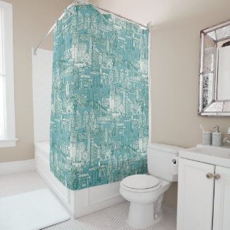 San Francisco toile viridiaan turquoise blauw Douchegordijn