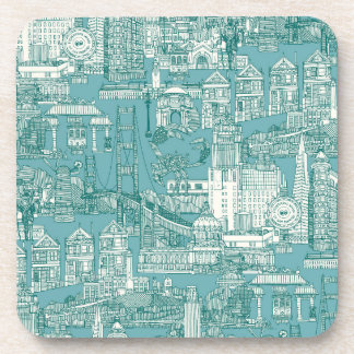 San Francisco toile viridian turquoise blauw Bier Onderzetter