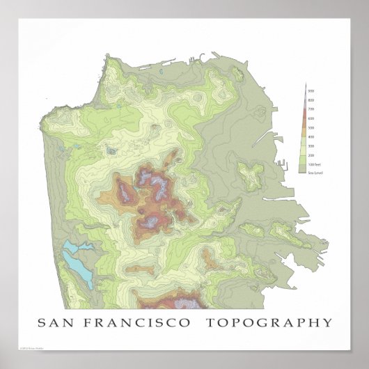 San Francisco Topo Map - White - 12x12 Poster (Voorkant)