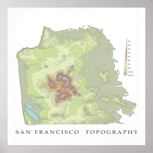San Francisco Topo Map - White 24x24 Poster (Voorkant)