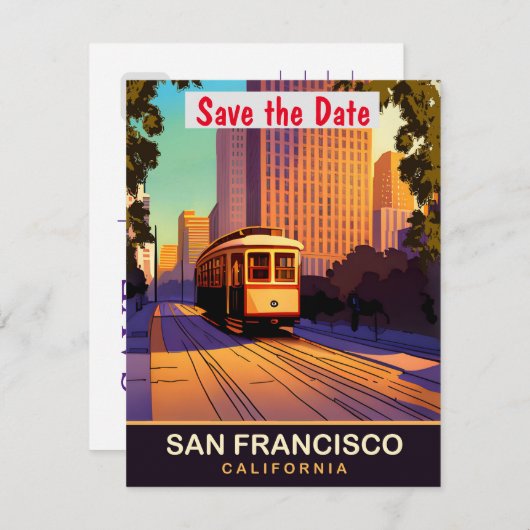 San Francisco Tram, Californië, Reisansichtkaart, Save The Date (Voorkant / Achterkant)