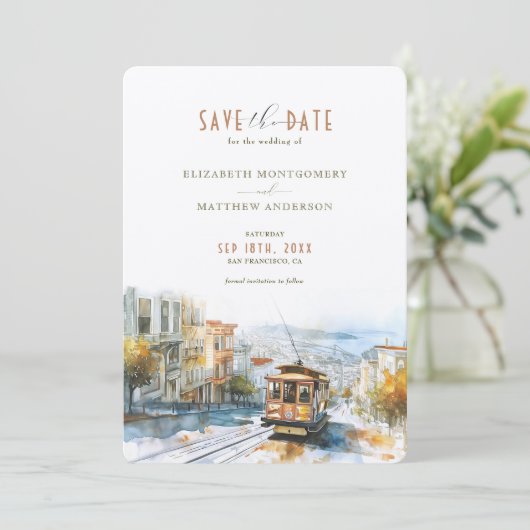 San Francisco Tramway Avontuur Save-the-Date Kaart (Staand voorkant)
