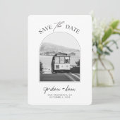 San Francisco Trolley Zwart en Wit Save the Date Kaart (Staand voorkant)