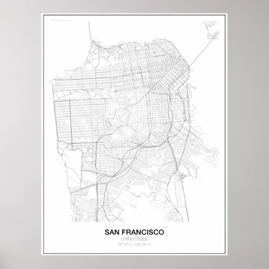San Francisco, US Minimalist Map Poster (Voorkant)