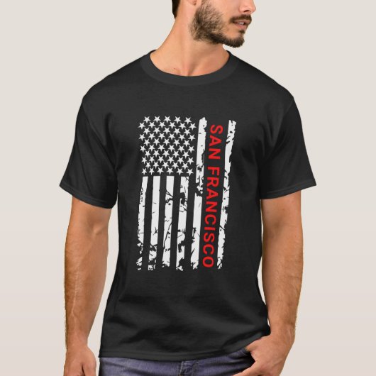 San Francisco Usa Black White Flag T-shirt (Voorkant)