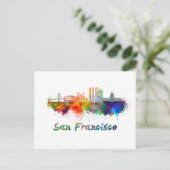 San Francisco V2 skyline in waterverf copia Briefkaart (Staand voorkant)