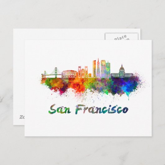 San Francisco V2 skyline in waterverf copia Briefkaart (Voorkant / Achterkant)