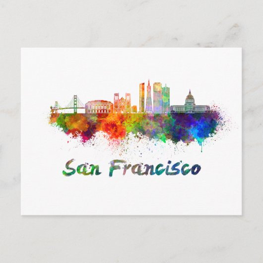 San Francisco V2 skyline in waterverf copia Briefkaart (Voorkant)