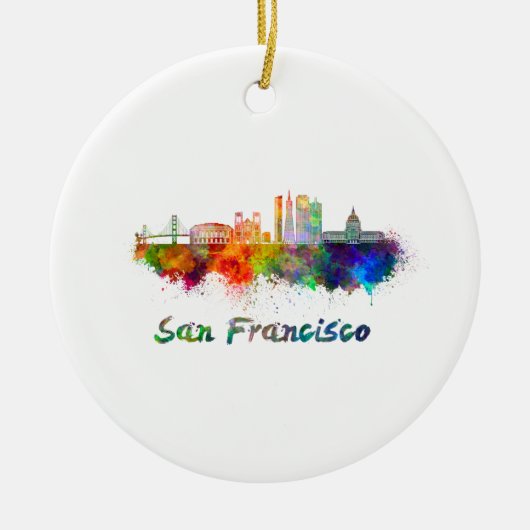 San Francisco V2 skyline in waterverf copia Keramisch Ornament (Voorkant)