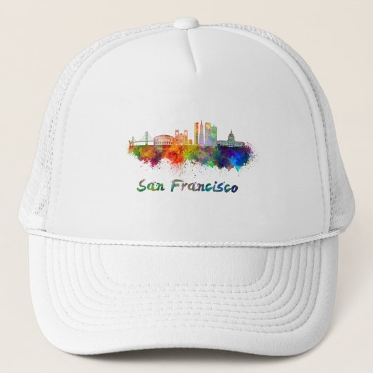 San Francisco V2 skyline in waterverf copia Trucker Pet (Voorkant)