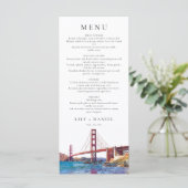 San Francisco Watercolor Bestemming Trouwen Menu (Staand voorkant)
