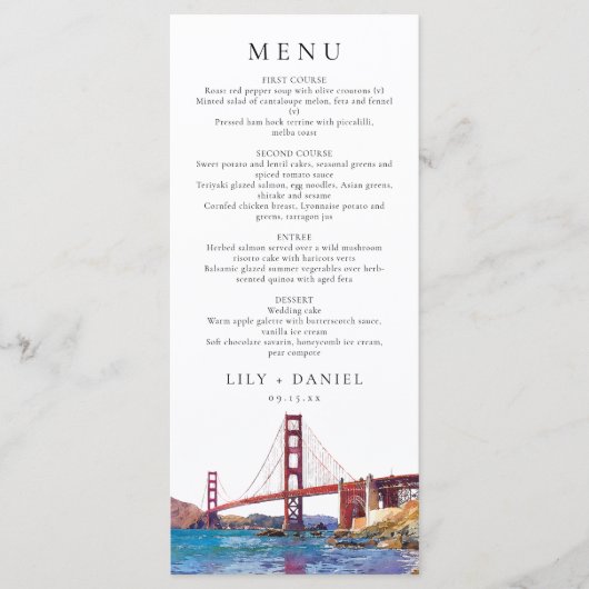 San Francisco Watercolor Bestemming Trouwen Menu (Voorkant)